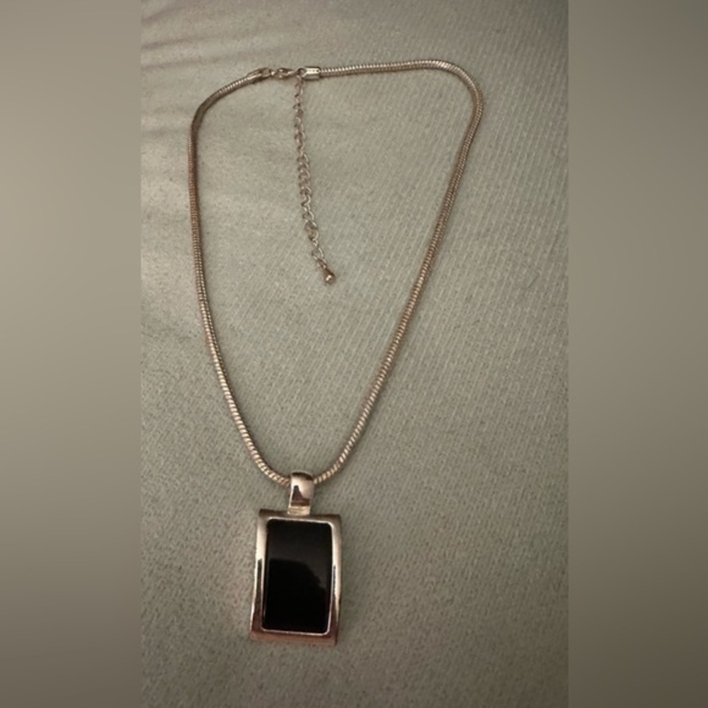 Silver Black Pendant Snake Chain  Necklace
